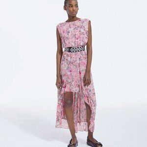 The Kooples Pink Long Flowing Dress with Floral Print_Size 1/Small, Retail $375